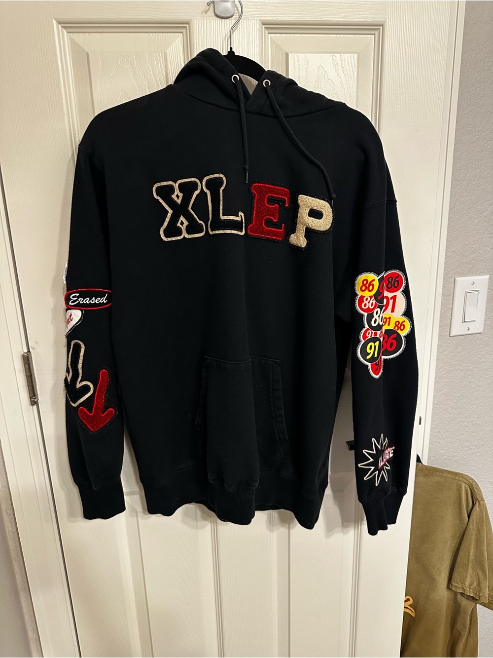 XLARGE x Erased Project Hoodie with Drawstring Hood embroidered Japanese